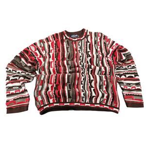 Coogi Australia Blue Line 3D Knit Sweater XL Chunky Textured Red